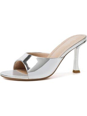 Women's Silver 8 Round Toe Kitten Heels Stiletto Strapless Backless Party Sandal